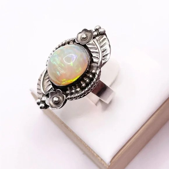 Size 6 Ethiopian Opal 925 Sterling Silver Ring